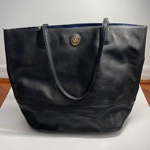 Authentic Tory Burch black tote with blue patent interior